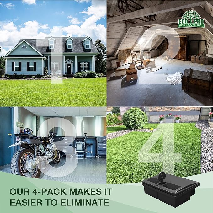 Mouse Bait Station | 4-Pack Indoor & Outdoor Mouse Bait Stations | Bait (Not Included) is Secured by Lock & Key | Pet & Child-Safe Alternative to Mouse Traps | For Mice Only - by Eco Pro Pest Control