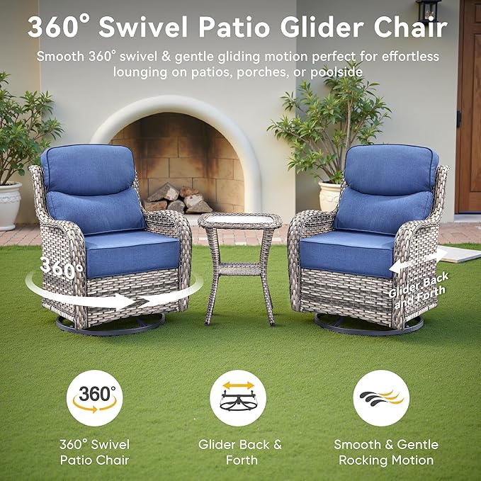 Luxury High Back Outdoor Furniture with 6-Inch Thick Cushions, Patio Furniture Set with Ottomans, 5 PCS Wicker Conversation Set for Porch, Balcony, Deck and Yard