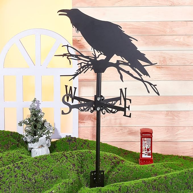 SUPERDANT Crow Weather Vane Black Metal Wind Vanes for Outside Weathervane Crow Animal Weathervanes for Yard Garden Decorative Outdoor Farmhouse Farm Barn Sheds Patio Halloween Decorations