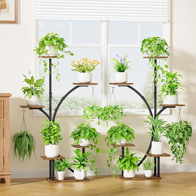 Plant Stand Indoor with Grow Lights - 2 Pack Corner Plant Shelf, 6 Tiered 47'' Indoor Plant Stands for Multiple Plants, K-Shaped Plant Rack Display Holder, Flower Stands for Living Room Patio Home