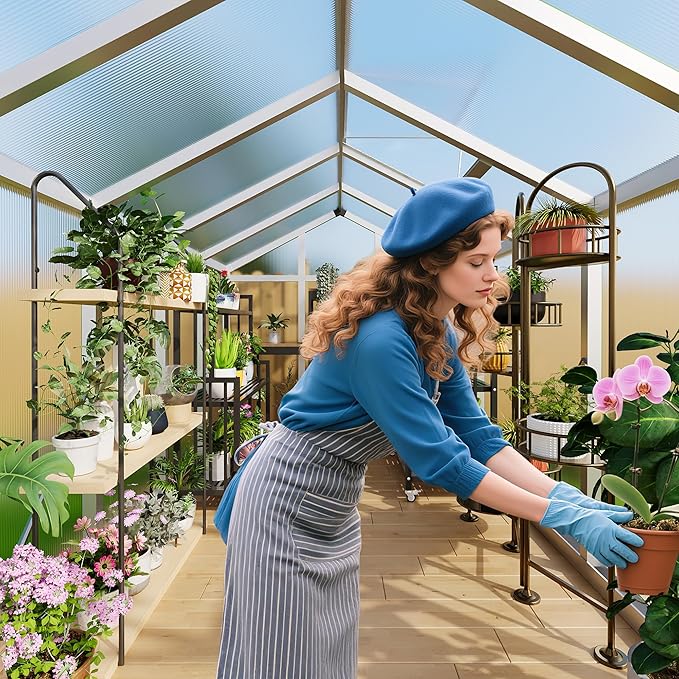 8x10 FT Greenhouse for Outdoors, Polycarbonate Flower Greenhouse with Roof Vent, Push-Pull Lockable Door, Aluminum Walk-in Greenhouses for Outside Garden Backyard, Patio, Lawn, Silver