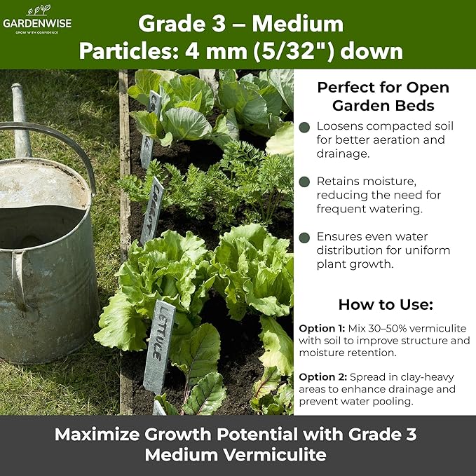 Organic Coarse Vermiculite for Indoor Gardening Plants and Mushrooms – Enhances Soil Aeration, Seed Germination, Rooting Cuttings – Small Packages and Bulk (Vermiculite Grade 3 – Medium, 5 qt)