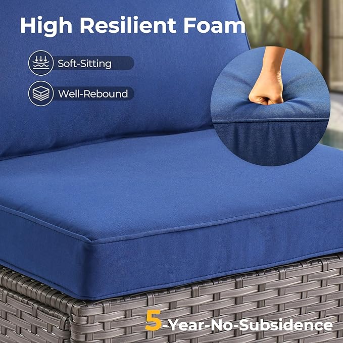 HOOOWOOO Patio Sectional Furniture Set,2 Piece Couch Set with 2 Matching Corner Chairs(Navy Blue)