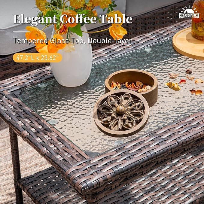 4 Pieces Patio Furniture Set with Swivel Chairs, High Back Wicker Rattan Sofa with Extra Thick Cushion and Coffee Table, Outdoor Conversation Set for Garden Backyard Deck, Grey