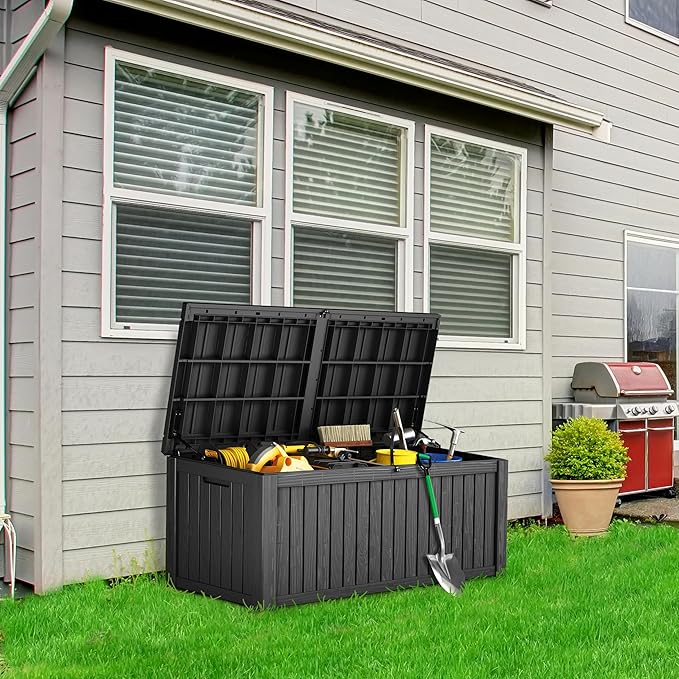 180GAL Black Versatile Outdoor Deck Box - Waterproof, SGS - Certified UV Resistant, Suitable for a Wide Range of Storage Needs from Patio Cushions to Garden Equipment, Simple to Assemble