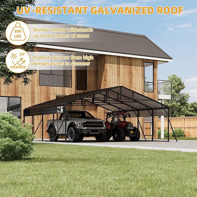 20' x 20' x 8.5' Heavy Duty Metal Carport with Galvanized Steel Roof, Steel Carport Kits Outdoor with Metal Roof, Galvanized Car Shelter for Tractors, Pickup, Boat, Car