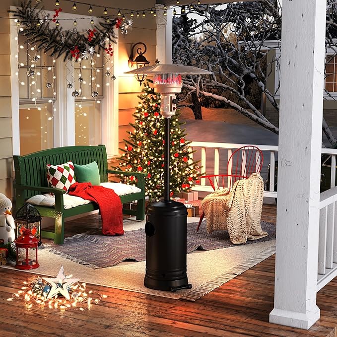 Outdoor Patio Heater, Propane Heater w/Wheels, Shelf Tabletop, Auto Shut Off Protection, 36000 BTU Tall Standing Gas Heater for Outdoor Use