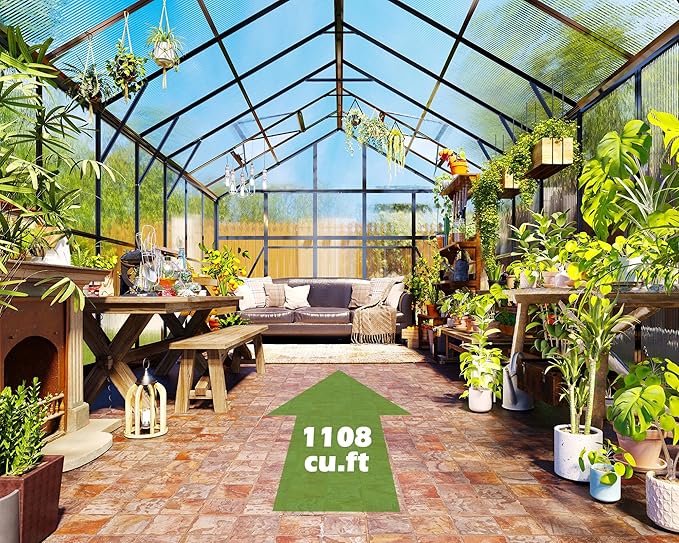 AMERLIFE 10x12 FT Heavy Duty Aluminum Greenhouse with 4 Roof Vents & Rain Gutter, Polycarbonate Greenhouse for Outdoor Garden Backyard, Black