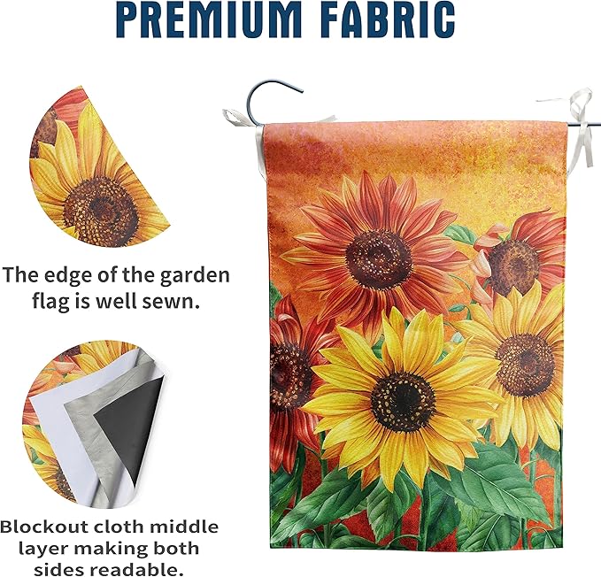 Fall Garden Flag Sunflower Yard Flag for Outside Late Summer Flags 12x18 Double Sided Welcome Autumn Thanksgiving Holiday Outdoor Decorations