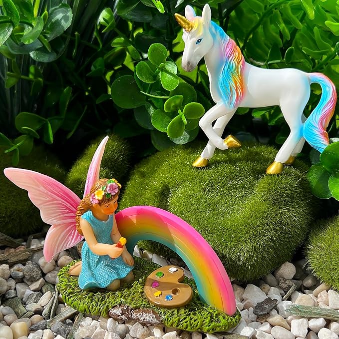 Mood Lab Fairy Garden - Unicorn Rainbow Set of 2 pcs - Miniature Figurines & Accessories Kit