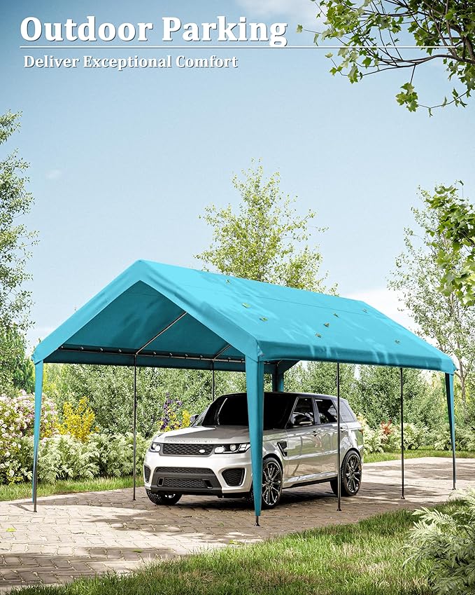 10 X 20 Ft Canopy Replacement Cover Heavy Duty Waterproof UV & Tear Resistant Car Tarp Canopy Tent Garage Top Shelter Oxford Cover with Ball Bungees (Frame is Not Included)