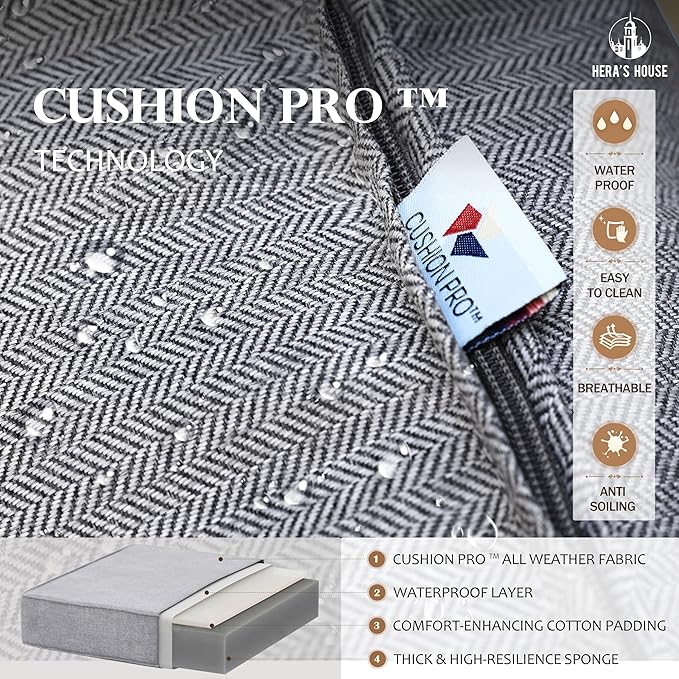 HERA'S HOUSE 7 Piece Patio Furniture Set, 2 x Swivel Chair, 2 x Fixed Chair, 2 x Ottoman, 1 x 3-Seat Sofa, All Cushioned Outdoor Conversation Set for Lawn Garden Backyard, Grey