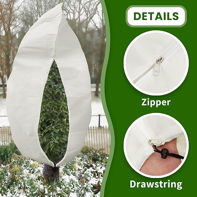 TCBWFY 95x80 Inch Huge Plant Covers Freeze Protection Frost Cloth for Outdoor Plants,2.82oz/yd² Thickened Winter Tree Covers with Zipper Drawstring,4 Pack Frost Blanket from Wind,Pest and Animal