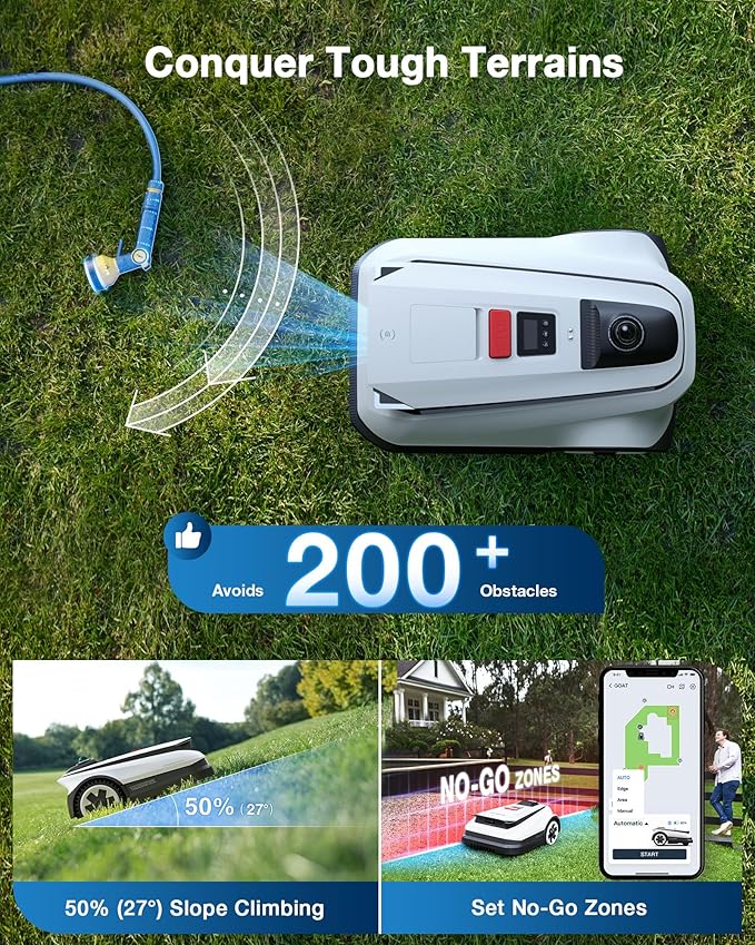 ECOVACS Goat A3000 LiDAR Robot Lawn Mower, Dual-LiDAR Navigation,Suitable for 3/4 Acre, 13” Cutting Width, 45min Fast Charging, Precise Edge Mowing, Smart Lawn Mower for Large Garden