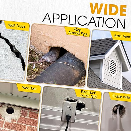 [Upgraded] Rodent Barrier Kit, Steel Wool Included PU Spray Foam Hole Filler for Mice Control 3.2"x7.5’ Rodent Control Fill Fabric, Gloves, Scissors,Gap Blocker in Hole Pipeline Vent in House, Garage