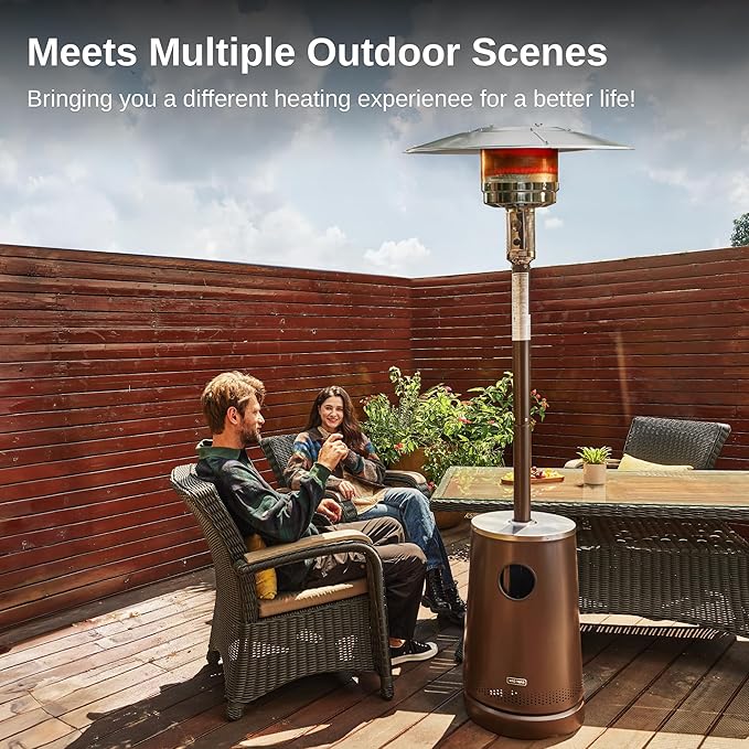 EAST OAK 55,000 BTU Patio Heater with Sand Box, Table Design, Thicker Stainless Steel Burner, Wheels, Triple Protection System, Propane Outdoor Heater for Home and Residential, Commercial Grade, Brown