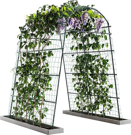 Idzo Garden Arch Trellis, 88in Tall Stainless Steel Tunnel Vegetable Trellis w PE Coating Protect Against Rust, Space-Saving & Durable Cucumber Trellis for Climbing Plants Outdoor, Minimal Maintenance