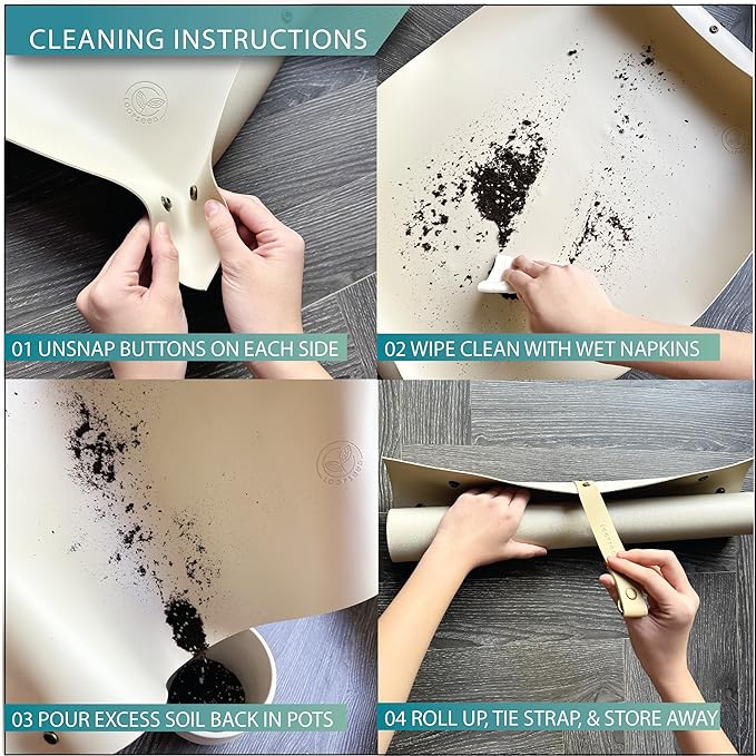 Vegan Leather Plant Repotting Mat Transplanting Mat for Indoor Gardening Waterproof Tray Mess Control Easy Clean Easy Storage 30” x 20” (Forest Sage)