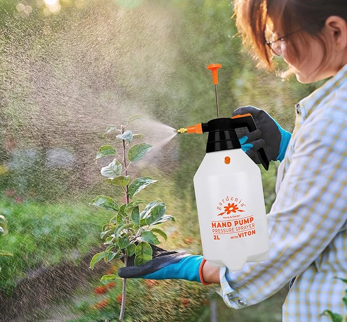 Handheld Pumping Sprayer Viton Seals Sprayers in Lawn and Garden, Spray Bottles for Cleaning Chemical Sprayer Continuous Spray Bottle for Plants 2 Pack 2L (0.53 Gal / 68oz)