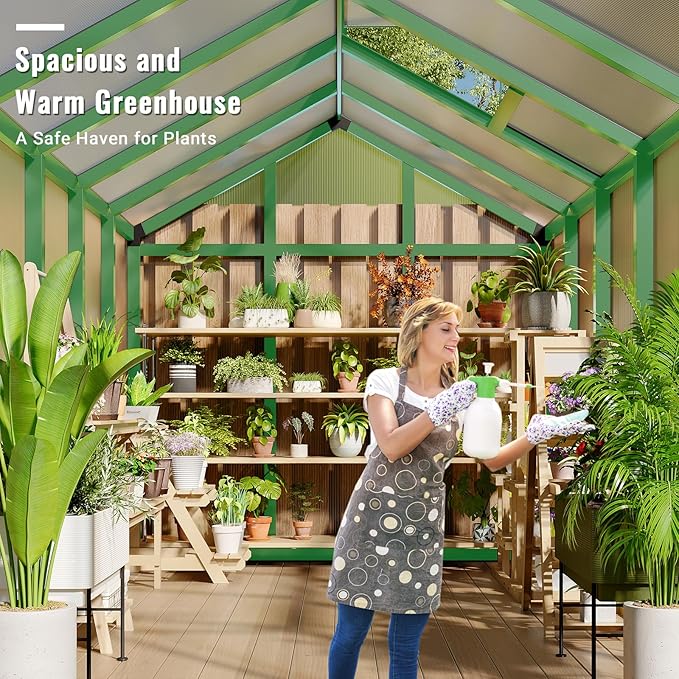 6x10 FT Walk in Greenhouse Aluminumfor , with Roof Vent, Groud Nail, Lockable Push Door, Aluminum Frame and Poly Carbonate Material with Quick Setup Graden, Vegetable Garden and Leisure Room