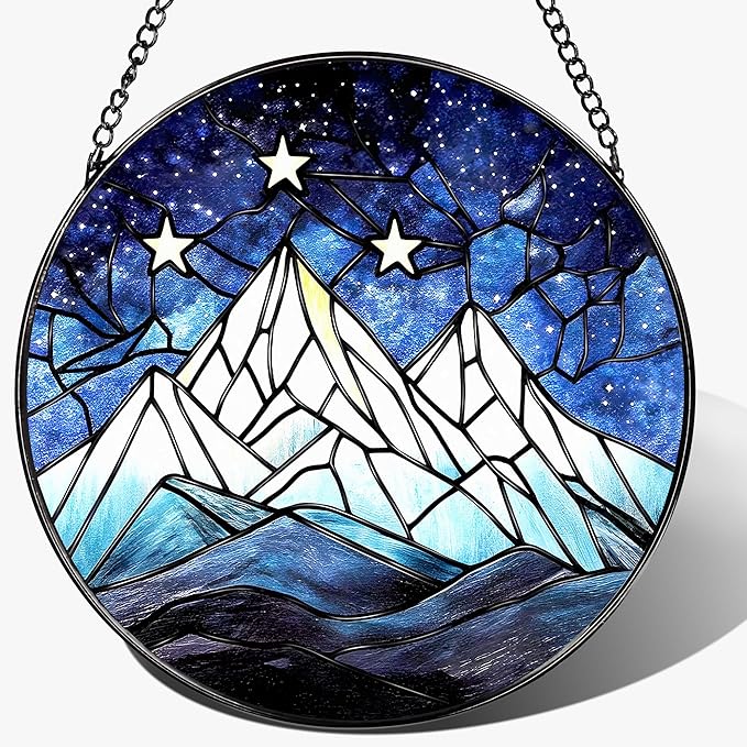 Stained Glass Window Hanging, Pauyadu 8 Inch Stained Glass Suncatcher Ornament, Night Court Window Decor, Suncatchers for Windows Hanging, Nature Lovers Gifts, Gifts for Friend, Lover