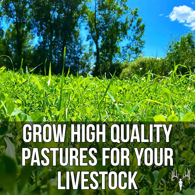 Memas Moo Mix, 50LB Bulk, Farm Pasture Seed Blend for Horse, Cattle, Pig, Goat, Chicken, Duck, Sheep & Livestock, Grow Alfalfa & Perennial Grasses Fields, Graze & Cold Tolerant