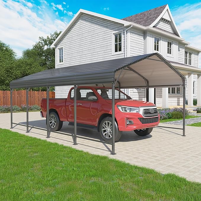 12x20 Metal Carport Carports with Enhanced Base Heavy Duty Garage Outdoor Galvanized Car Shelter for Car, Boats and Truck