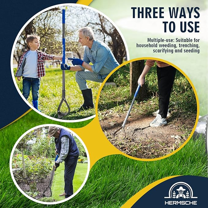 Hoe Garden Tool, Heavy Duty Triangle 52.7" Manual Weeder with Long Handle, Carbon Steel Weed Removing Action Hoe Cultivator for Weeding, Digging, Loosening Soil, Hoeing, Edging