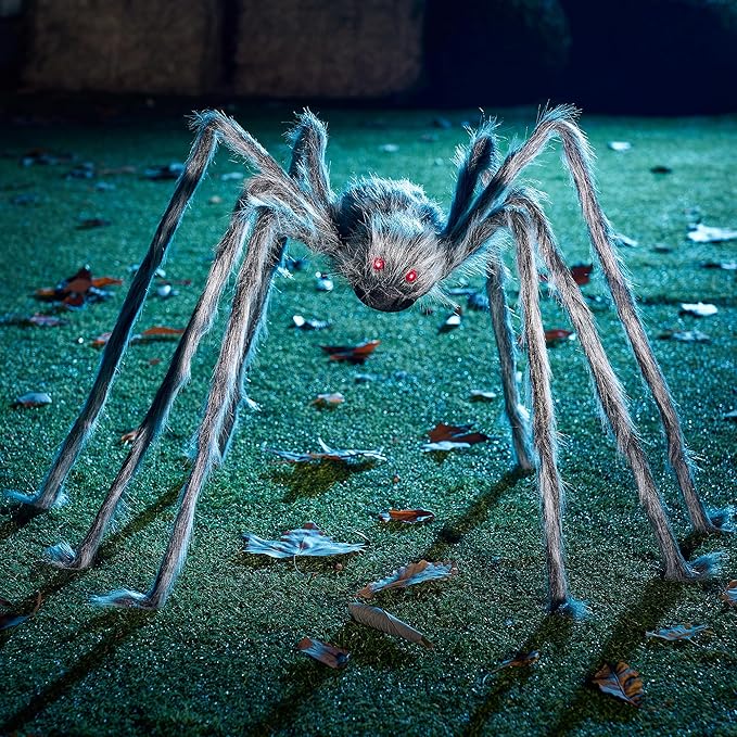 JOYIN Halloween Outdoor Decorations Giant Spider, Scary Large Spider Props for Yard Lawn Halloween Outside Decor and Indoor Party Decor, Gray (Standing Height is 15 inches)