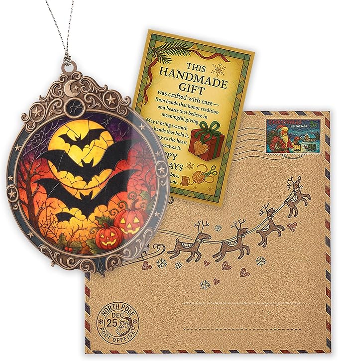 Halloween Bat Ornament – Pumpkin Halloween Decor - Spooky Halloween Decoration- Halloween Ornament Gift – Halloween Window Hanging 2025 – Suncatcher Effect Window Hanging