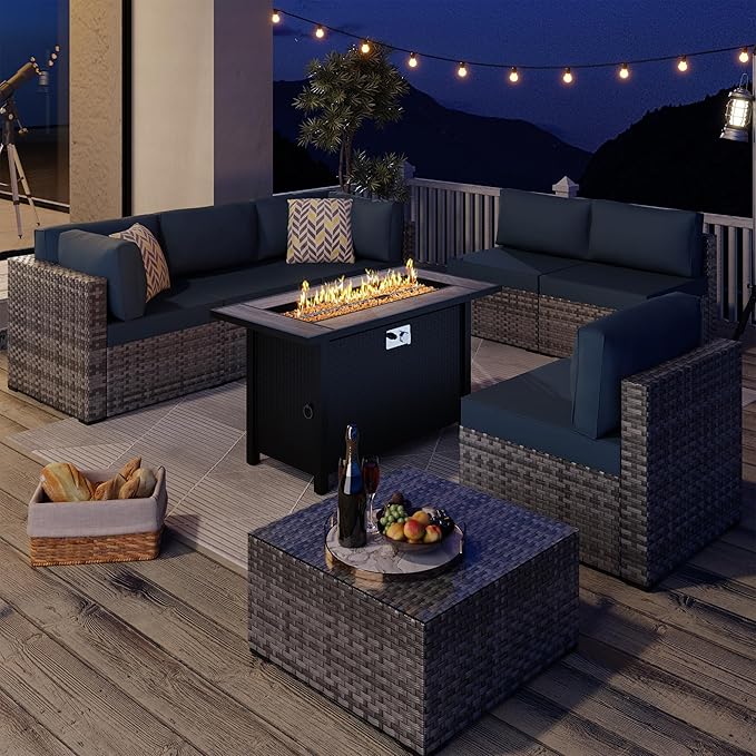 JAMFLY Propane Fire Pit Table 45 Inch, 50,000 BTU Outdoor Gas Firepit Table for Outside Patio with Lava Rocks,Waterproof Cover, Gray