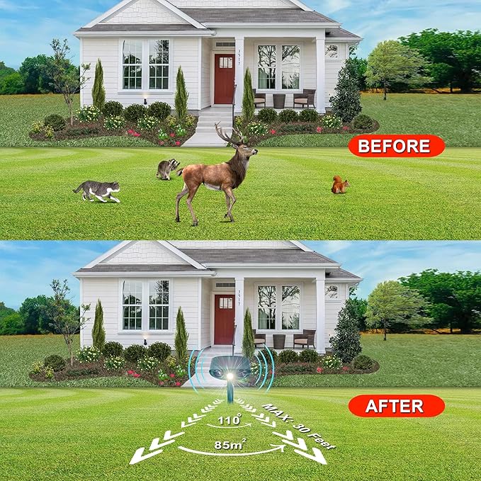 Solar Animal Repeller Cat Repellent 2 Pack Animal Deterrent Devices, Solar Powered Waterproof Outdoor Repels Cat, Dog, Fox, Derrent, Rat