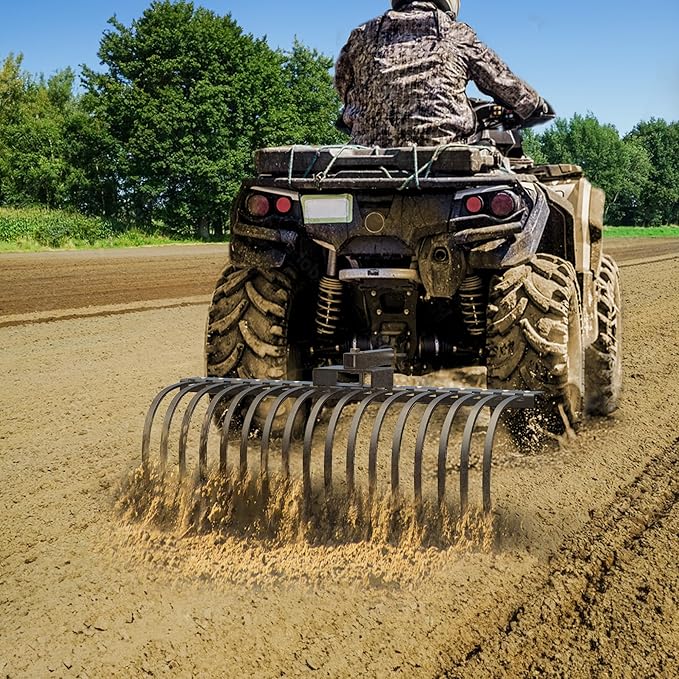 YITAMOTOR 4FT Tractors Rake 17 Pine Straw Rake Fits 2" Receiver for Lawn Tractors or ATV/UTV