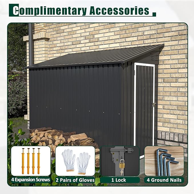 4×8 FT Outdoor Metal Storage Shed,Heavy-Duty Lean to Storage Shed with Floor Base,Garden Tool Metal Storage House W/Lockable Door and 2 Air Vents,Weather Resistant,for Backyard,Patio,Lawn,Black