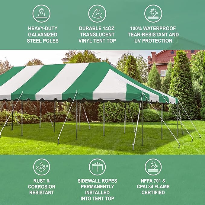 Party Tents Direct 20'x 40' Weekender Canopy Pole Tent with Sidewalls - Easy Up Canopy Tent with 160 Person Capacity - Outdoor Canopies for Parties, Weddings, and Events (Green/White)
