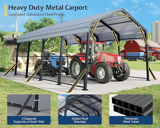 Jocisland 12x20x10.5 FT Metal Carport with Removable Waterproof Sidewalls, Heavy Duty Carport with Upgraded Steel Reinforcements for All-Weather, Car Port for Car, Boat, Equipment Storage