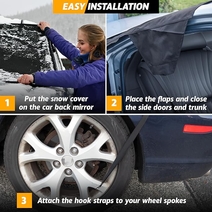 EcoNour Rear Windshield Cover for Ice and Snow | Car Back Window Snow & Frost Cover | Complete Protection from Snow and Other Winter Debris | Winter Car Accessories for Sedan, SUV & Van | Medium