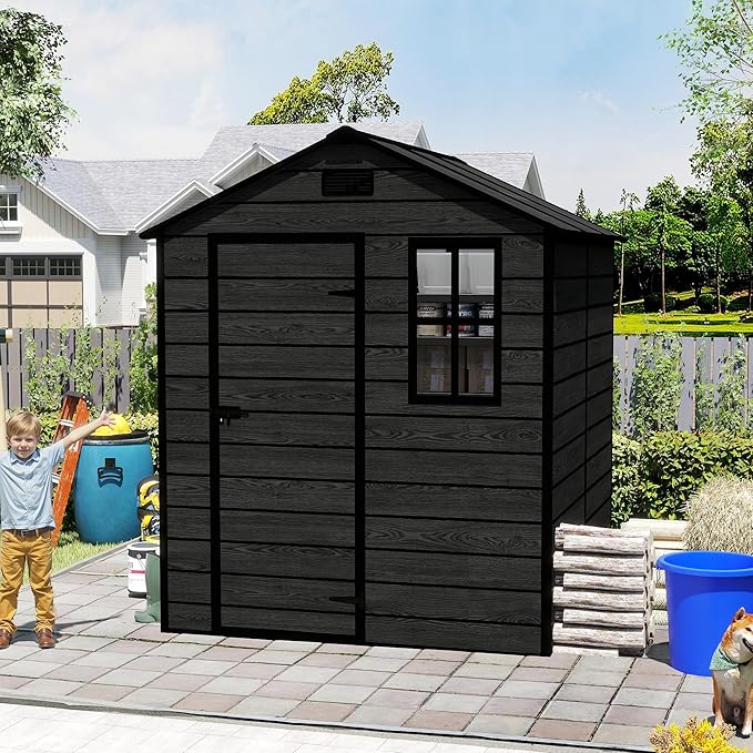6x6 FT Resin Storage Shed with HD Window - Outdoor Tool Sheds for Backyard Garden Patio Lawn