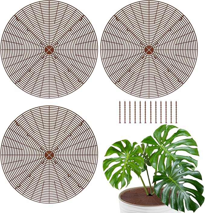 3 Plant Pot Grid Cover Protectors from Animals - 20.8" Dia Cuttable Flower Pot Soil Cover with 36 Stakes, Keep Cats Out of Potted Plants, Indoor Cat Digging Stopper, Baby Safety