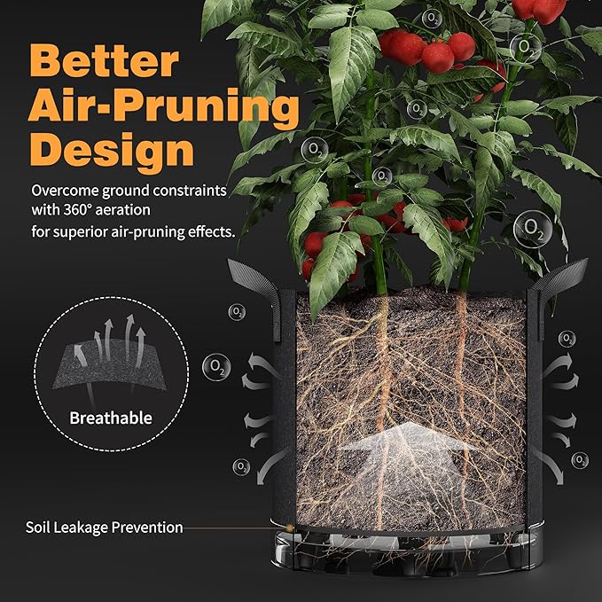 Self-Watering Grow Bags, 5-Pack 7 Gallon 420G Thick Nonwoven Fabric Pots with Reinforced Handles and Multi-Purpose Rings, for Low Stress Plant Training Fruits, Vegetables,and Flowers