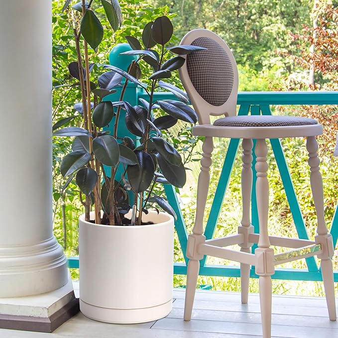 D'vine Dev Set of 2 Plants Pots, 10 Inch Ceramic Planter Pot for Plants with Drainage Hole and Saucer, Oatmeal, 94-V-E-8