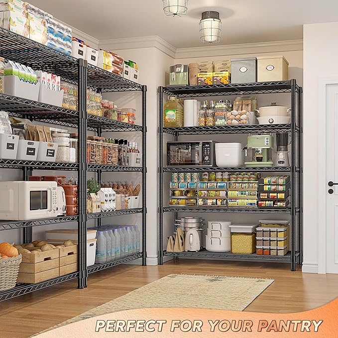 REIBII 1984LBS Storage Shelves with Wheels 75.2"H Wire Shelving Unit, Metal Shelving with Wheels & Feet, 5 Tier Adjustable Metal Dorm Storage Shelves for Pantry Kitchen Garage, 75.2"H x 35.5"W x 16"D