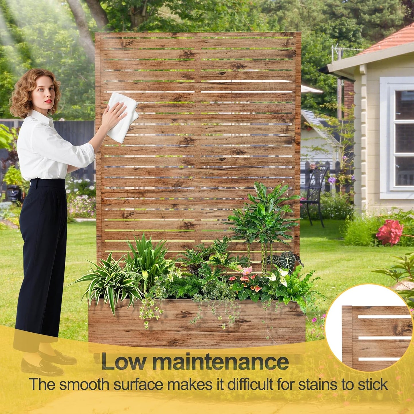 Raised Garden Bed with Trellis and Wheels,73"x47"x16" Metal Raised Garden Bed,Brown Wood Finish Metal Planter with Climbing Trellis for Vines & Vegetables