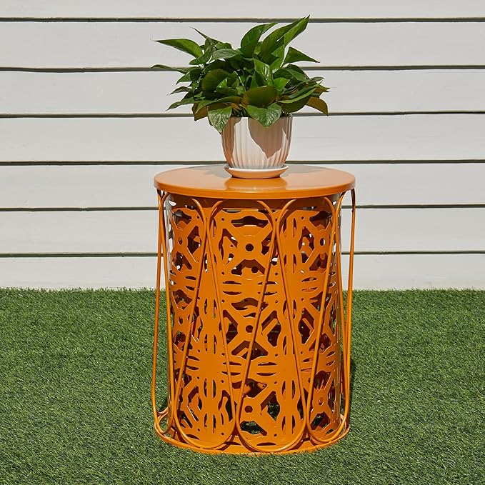 Y&M Patio Side Table,Indoor End Tables for Bedroom, Set of 3 Stacking Coffee Table for Living Room, Outdoor Decorative Garden Stool with Heavy Duty Metal Frame Modern Industrial Decor - Orange