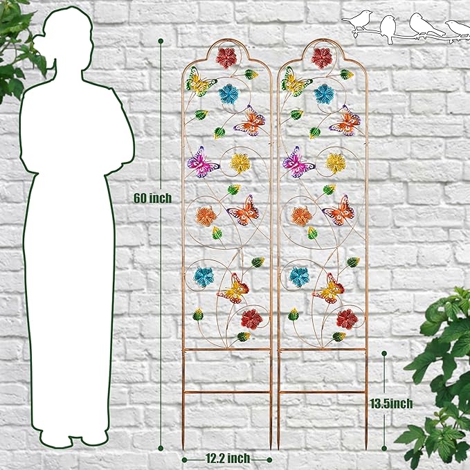 60”Trellis for Climbing Plants,2Pack Outdoor Garden Trellis Metal with Colorful Butterfly Ideal for Climbing Plants Outdoor Decorative Metal Trellis for Your Garden,Gifts for Mom