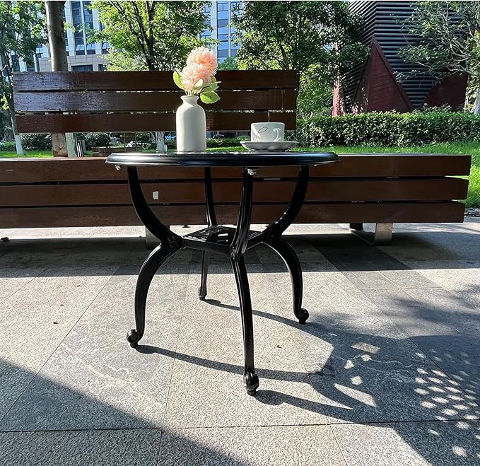 Cast Aluminum Outdoor Side Table,Small Patio Table,Outdoor Coffee Tables for Patio,Garden,Balcony, for All Weather (Black, Round)