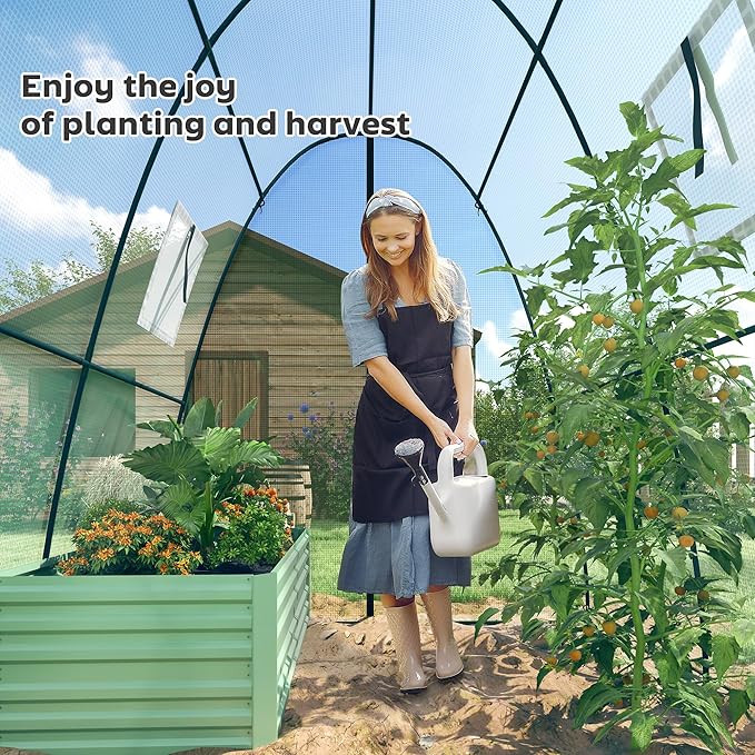 Outsunny 6' x 6' x 6.6' Hoop House Greenhouse with Sandbags and Hemmed PE Cover, Walk-in Tunnel Green House with 2 Doors and Screen Windows, Portable Greenhouse Gardening Plant Hot House, Green