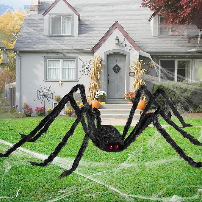 JOYIN 9 Ft Halloween Spider Outdoor Decorations, Giant Spider Scary Large Props, Halloween Lawn Porch Yard Garden Tree Decorations, Creepy Haunted House Party Supplies, and Indoor Outside Decor