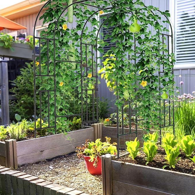 DoCred Large Tall Garden Arch Trellis for Climbing Plants Outdoor, 87in Tall Metal Garden Arbor Wedding Arches for Lawn, Party, Backyard Decoration