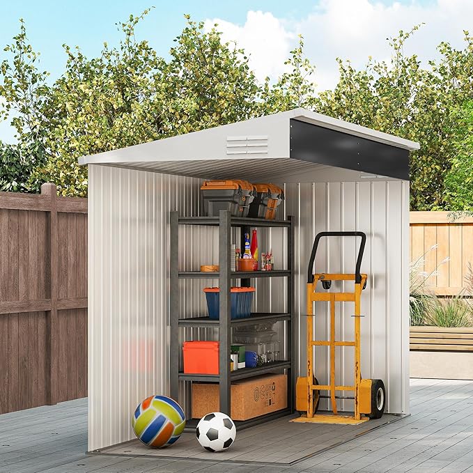 Outsunny 4' x 7.7' Metal Outdoor Storage Shed, Lean to Storage Shed, Garden Tool Storage House with Lockable Door and 2 Air Vents for Backyard, Patio, Lawn, Dark Gray